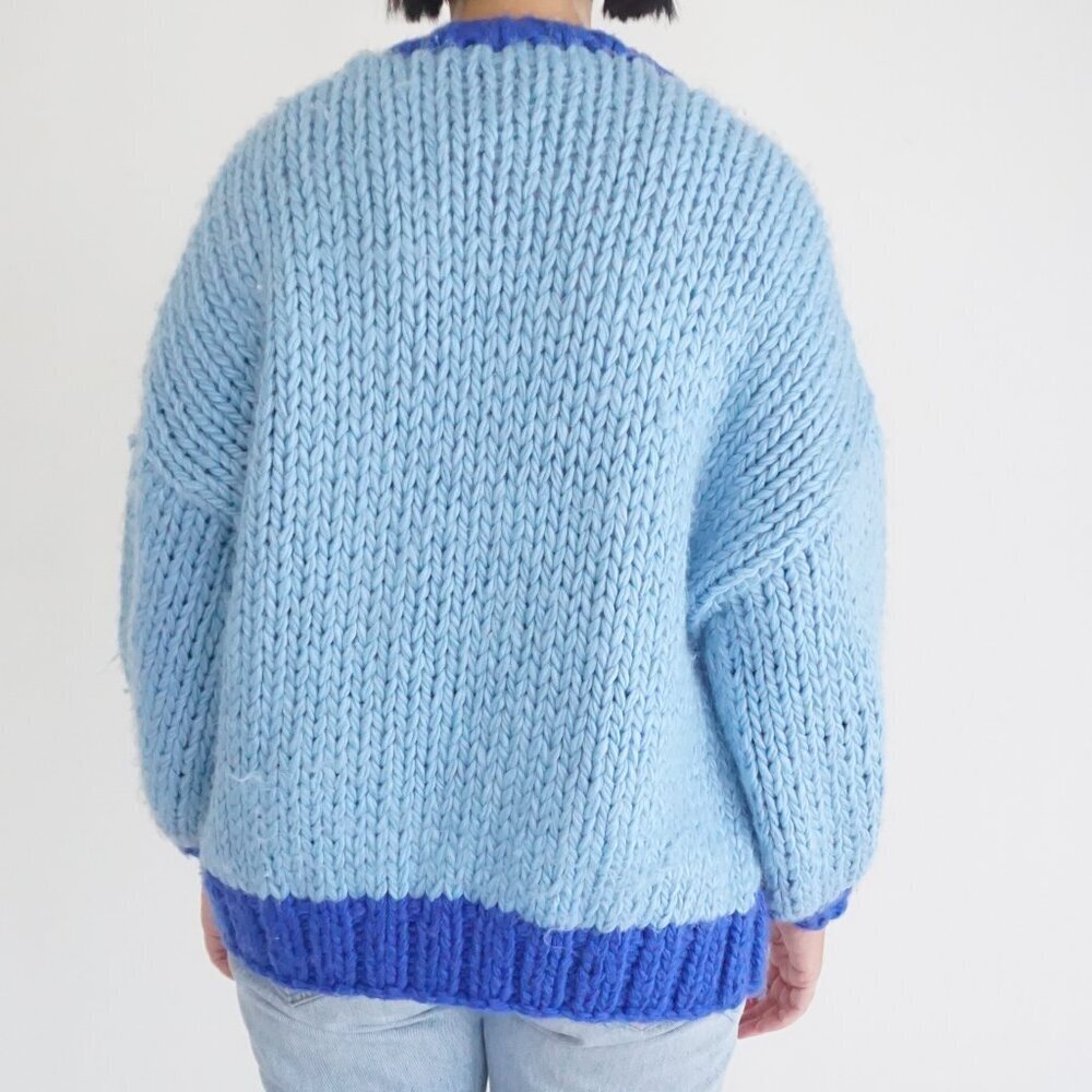 Princess Polly Blue Colorblock Chunky Knit Open Front Cardigan Preppy XS/S - Picture 2 of 10